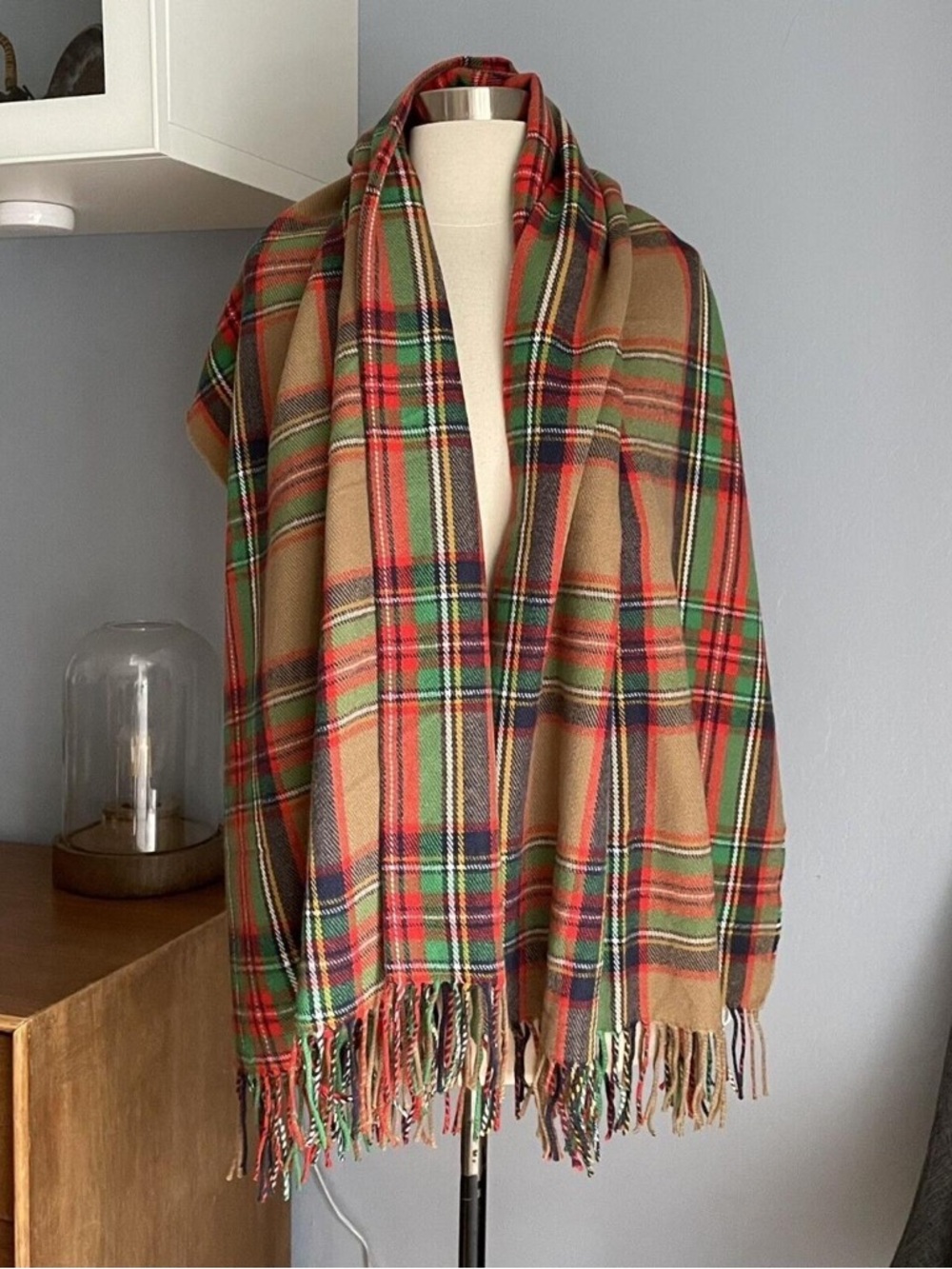 J.Crew Tartan Plaid Blanket Scarf | Oversized Fringe Wrap